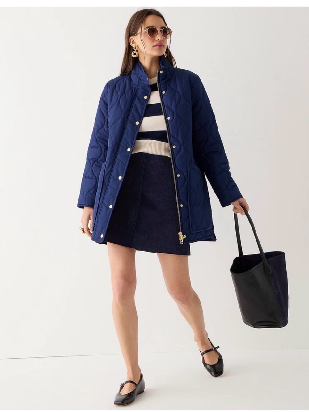 Women's J. CREW Navy Blue Signature Puffer Primaloft Jacket Coat Size Large L